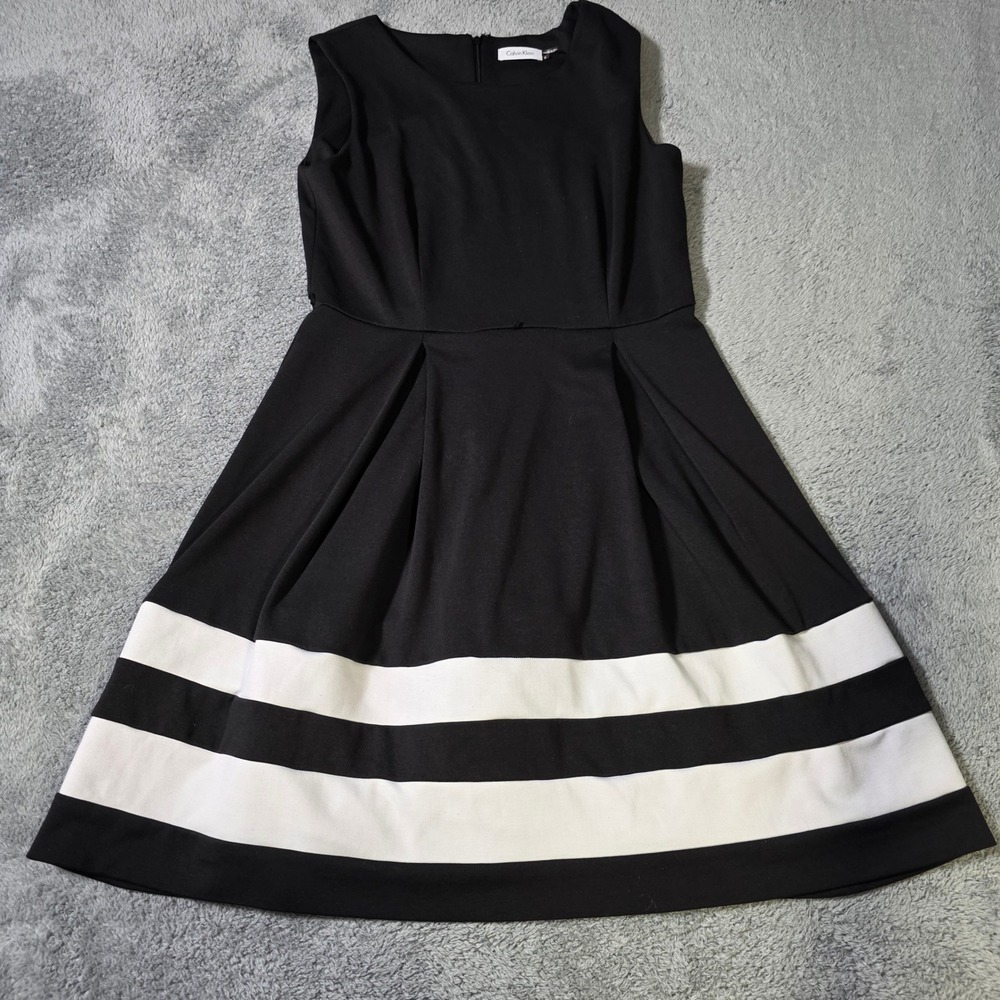 Calvin Klein Black and White Striped Midi Dress